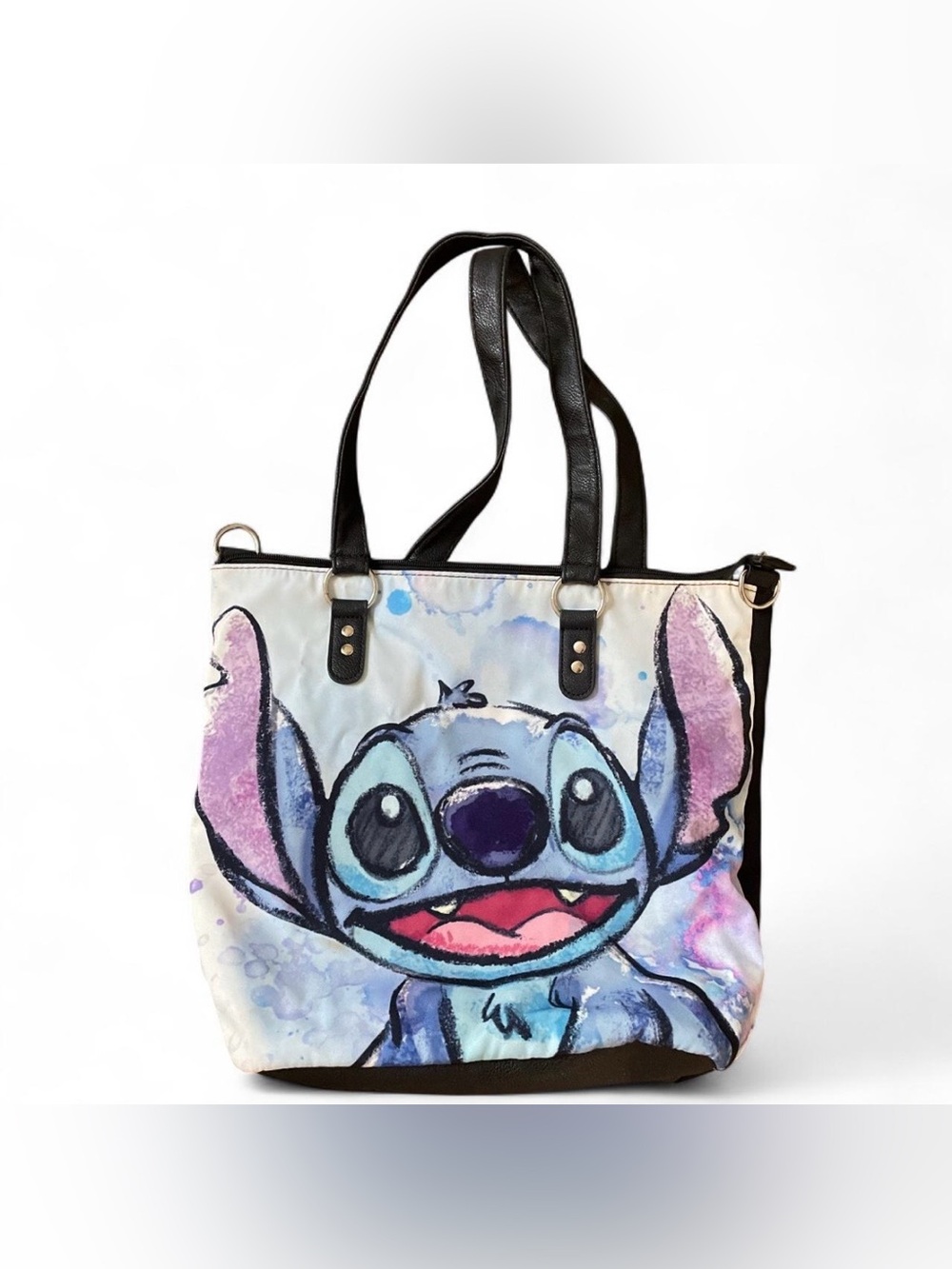 Watercolor style disney loungefly stitch tote bag